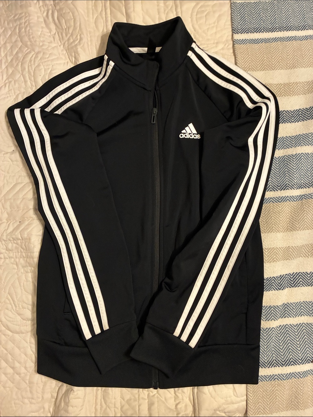 adidas Black Track Jacket with White Stripe Accents